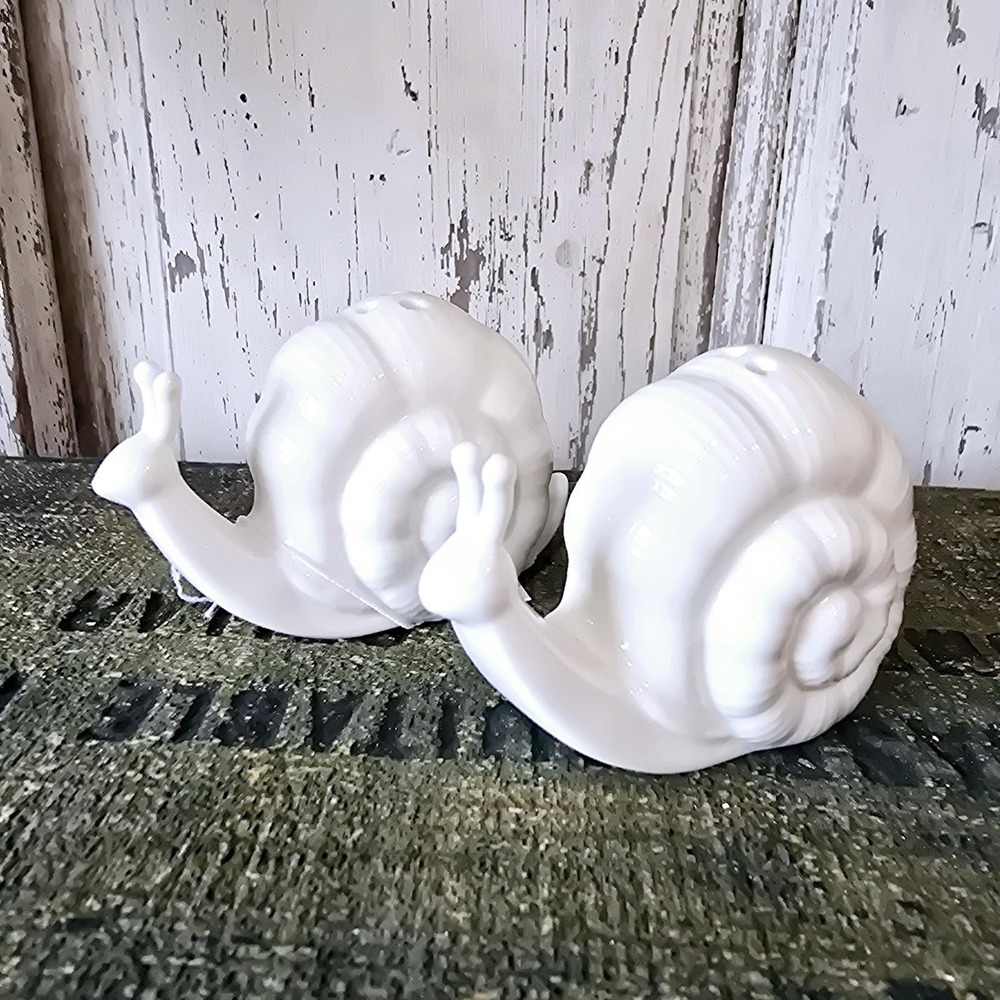 Ceramic Snail Figurines –‎ White Salt & Pepper Shakers Set or Home Décor